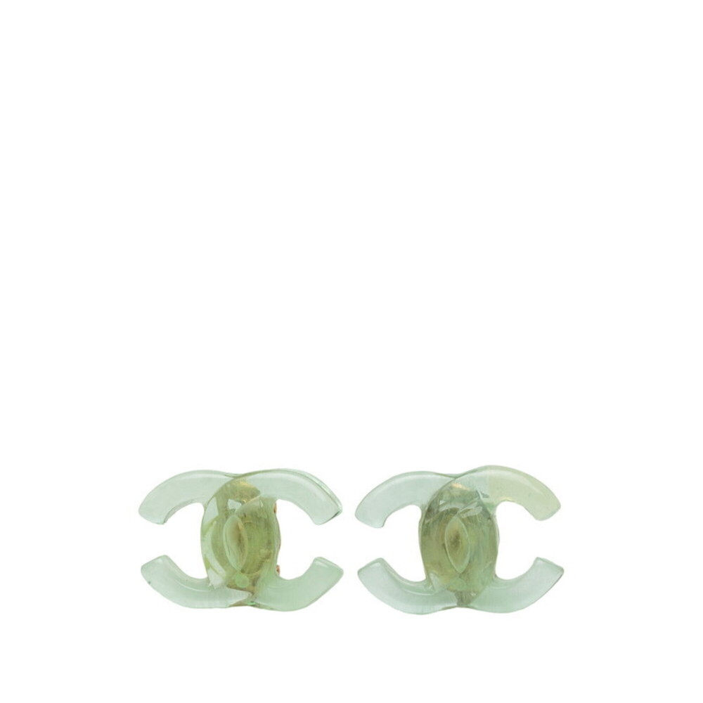 Chanel Coco Mark Earrings, Clear Green Tones, Gold Plated Plastic, Women's.